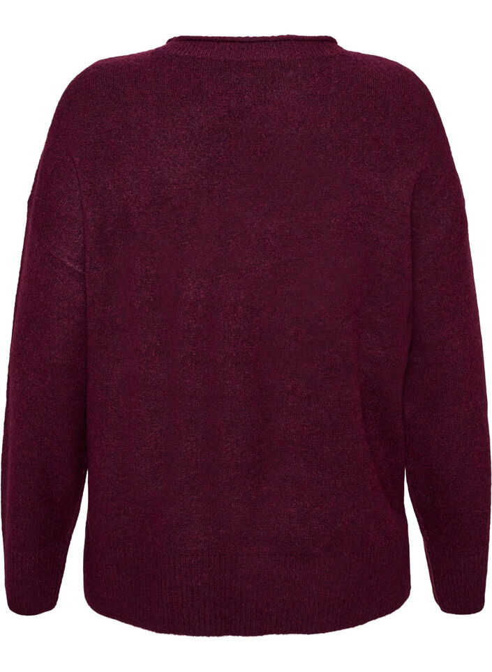 Blouse en maille avec motif c&ocirc;tel&eacute; en V et fentes, Bordeaux, Packshot image number 1