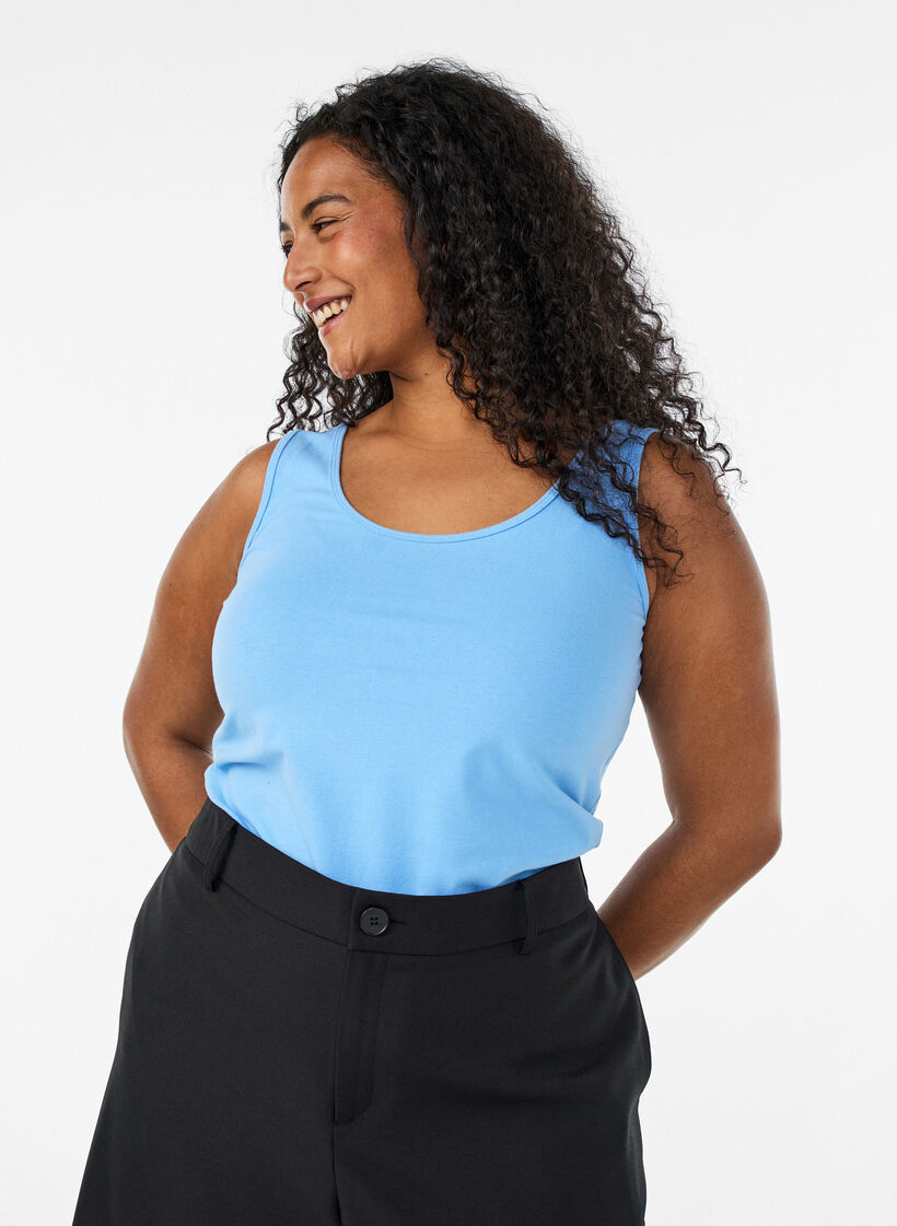 Haut basic uni en coton, Bleu Clair, Model image number 0