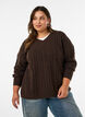 Bluse aus Strick mit Zopfmuster und V-Ausschnitt, Braun, Model image number 0