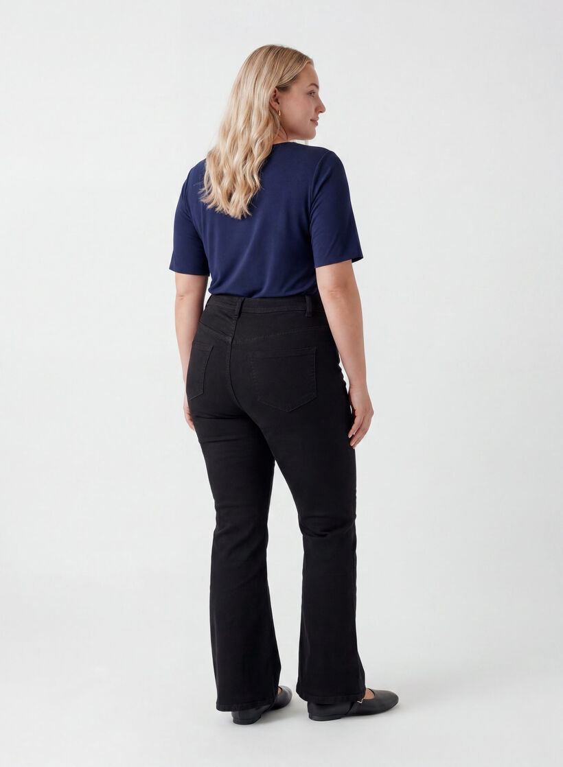 Kurz&auml;rmelige, gewebte Bluse mit Rundhals, Blau, Model image number 2