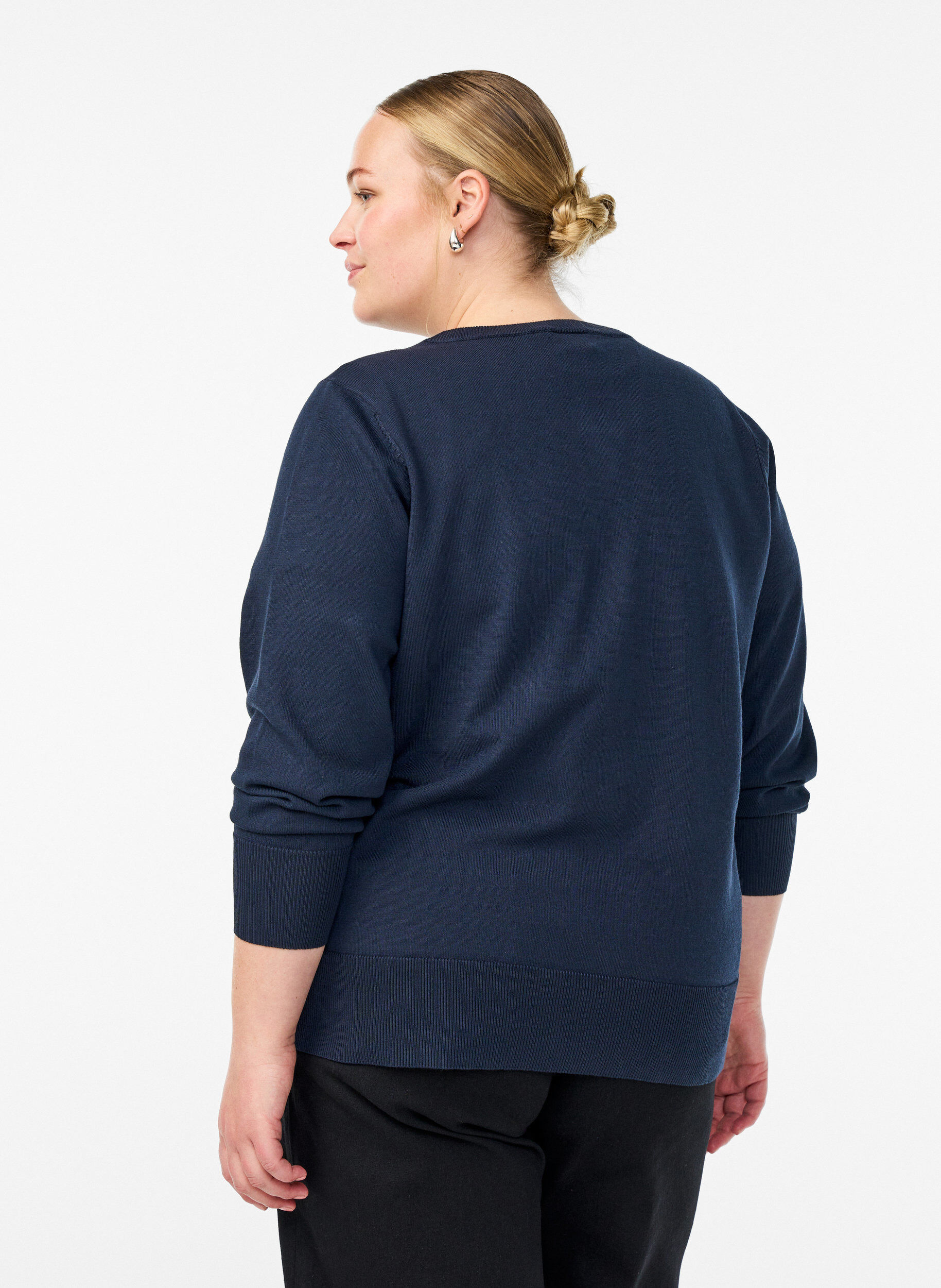 ZizziCardigan en maille fine avec col rond, Bleu, Model image number 2