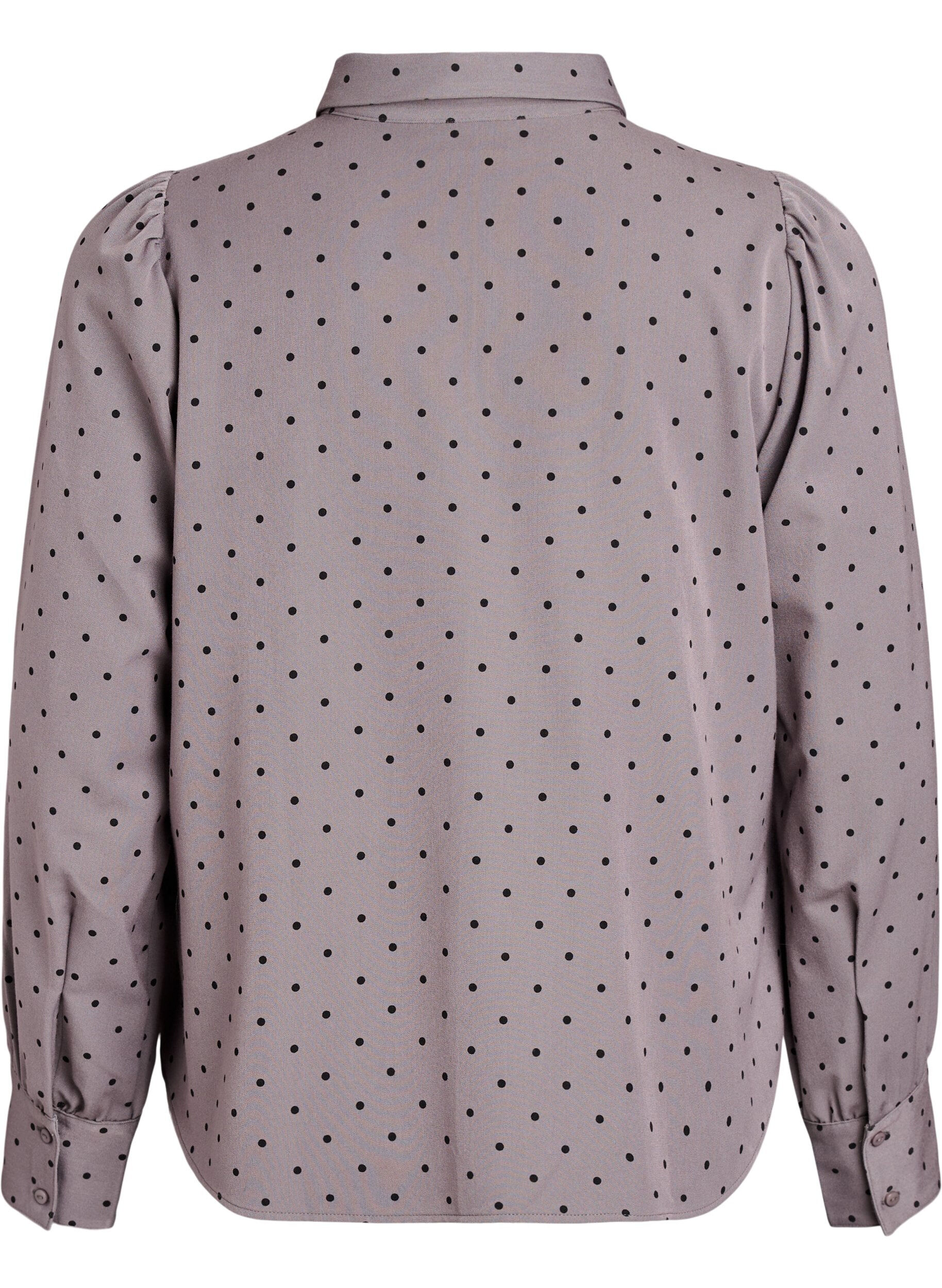 Zizzi Bluse mit Kragen und Punkten, Grau, Packshot image number 1