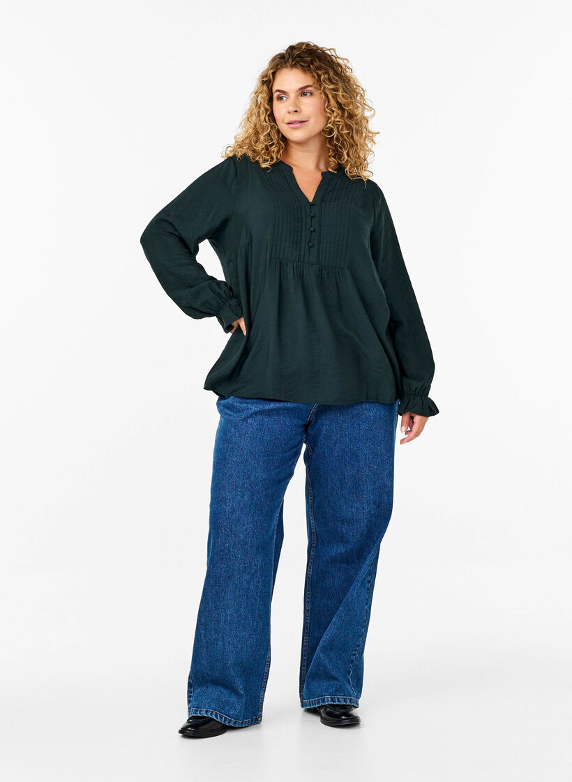 Langärmlige Bluse mit V-Ausschnitt, Scarab, Model image number 2