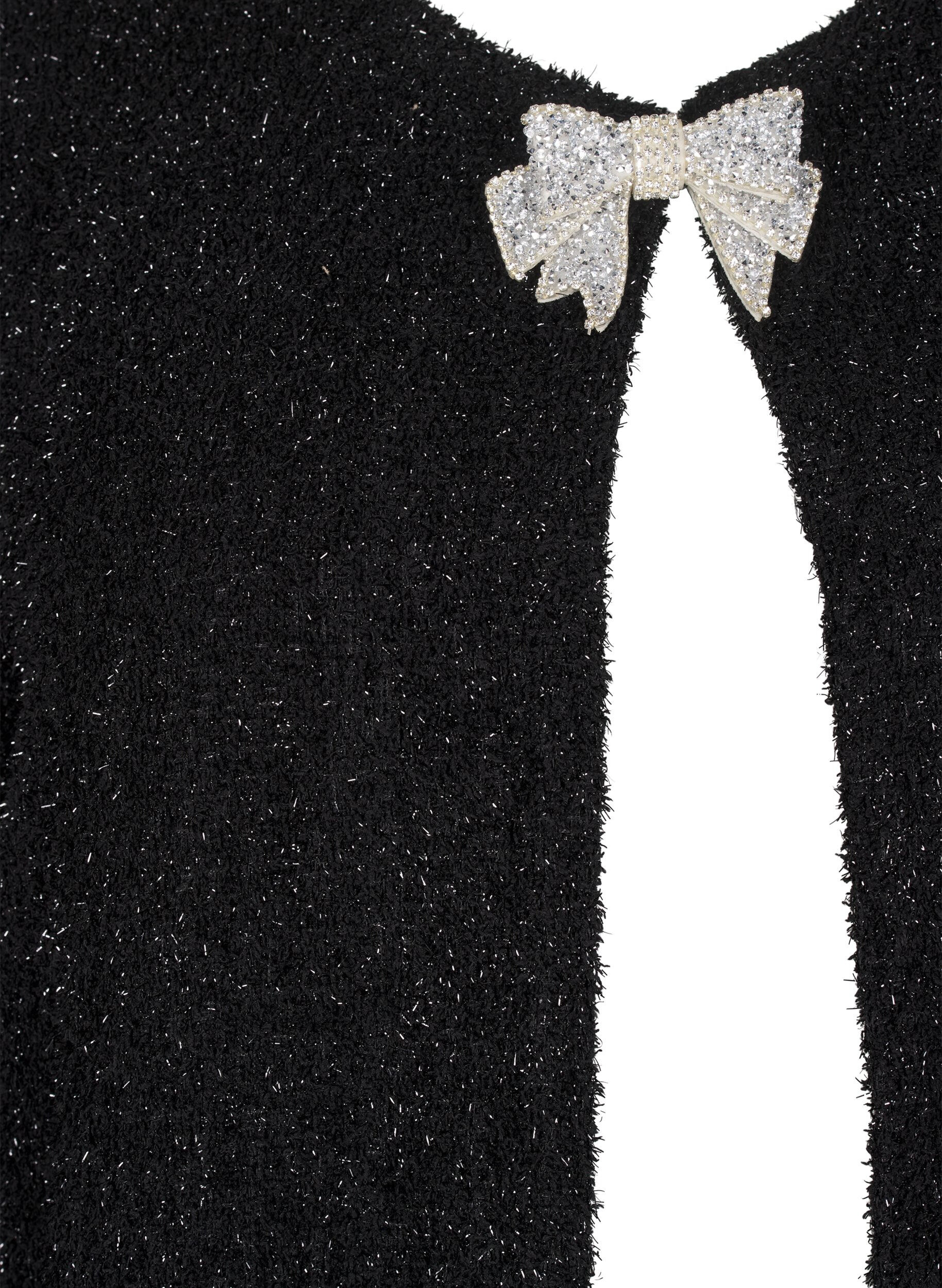 Zizzi Jacke mit Schleife und Glitzerfaden, Black, Packshot image number 2