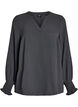Blouse avec poignets smock&eacute;s et col en V, Gris anthracite, Packshot image number 0