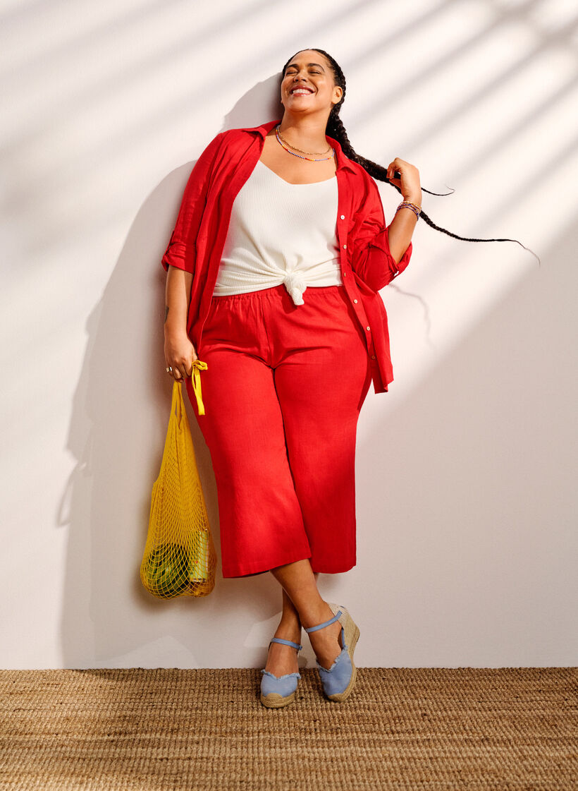 Hemdbluse mit Knopfverschluss in Baumwoll-Leinen-Mischung, Hibiscus, Image image number 0