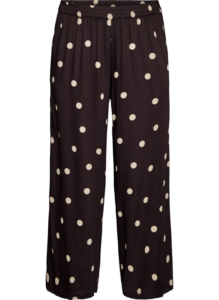 Pantalon en viscose &agrave; pois et &agrave; coupe ample, Marron, Packshot image number 0