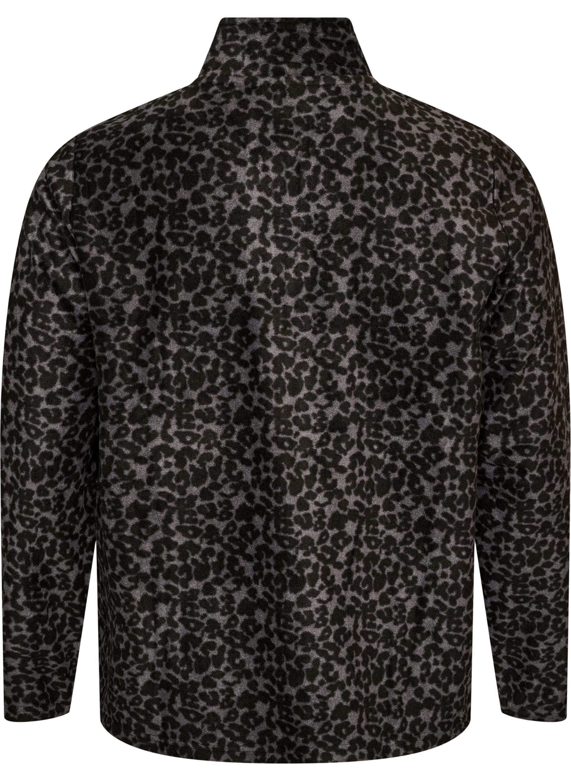 ZizziFleecejacke mit Leopardenmuster und hohem Kragen, Schwarz, Packshot image number 1