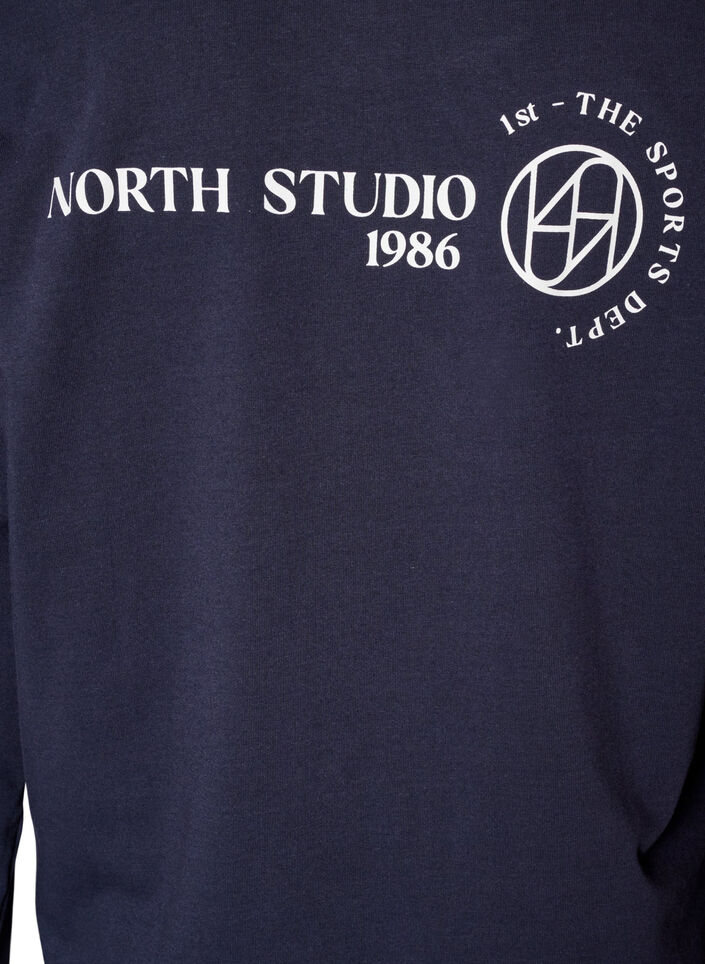 Lang&auml;rmelige Jerseybluse mit Textprint, Blau, Packshot image number 4