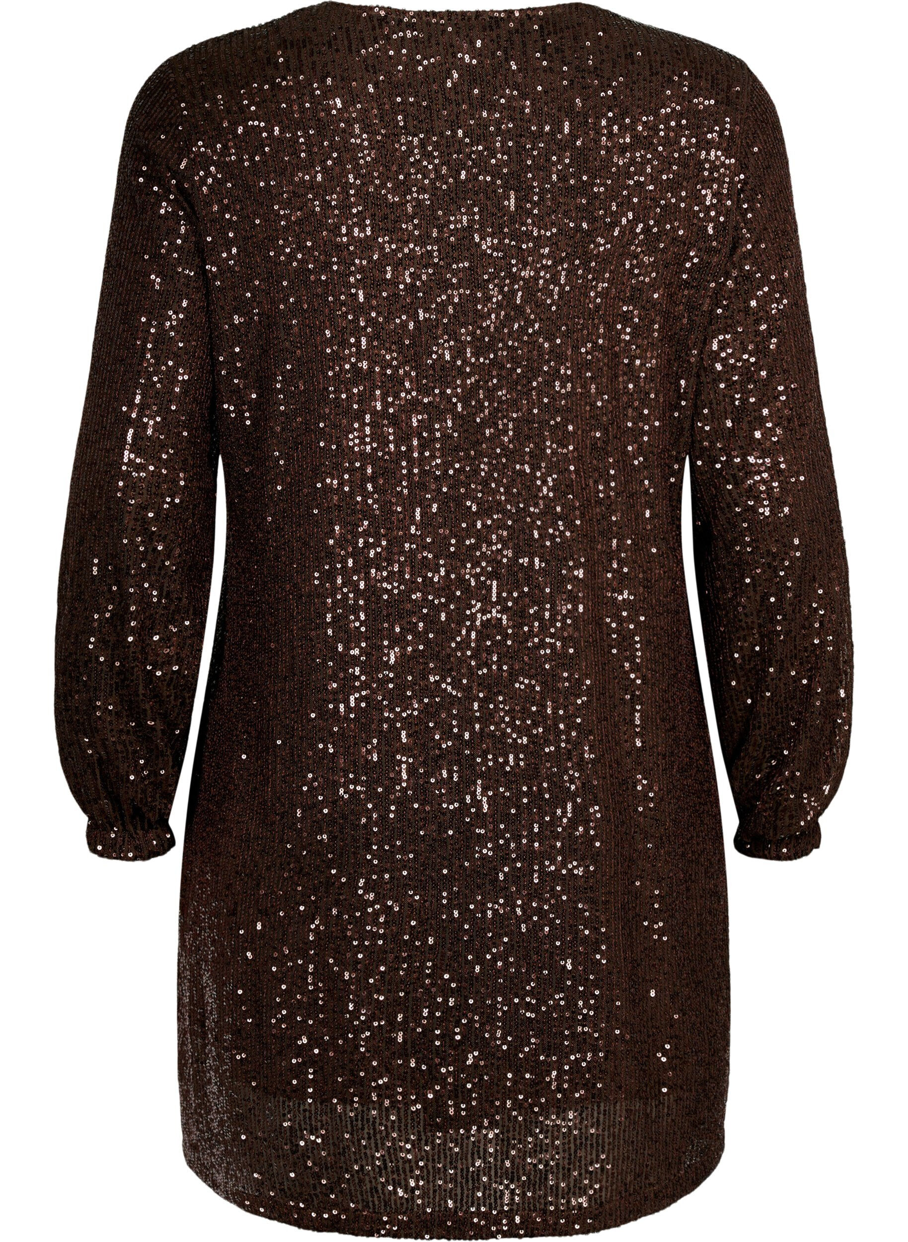 Zizzi Robe courte &agrave; sequins et manches longues, Chicory Coffee, Packshot image number 1