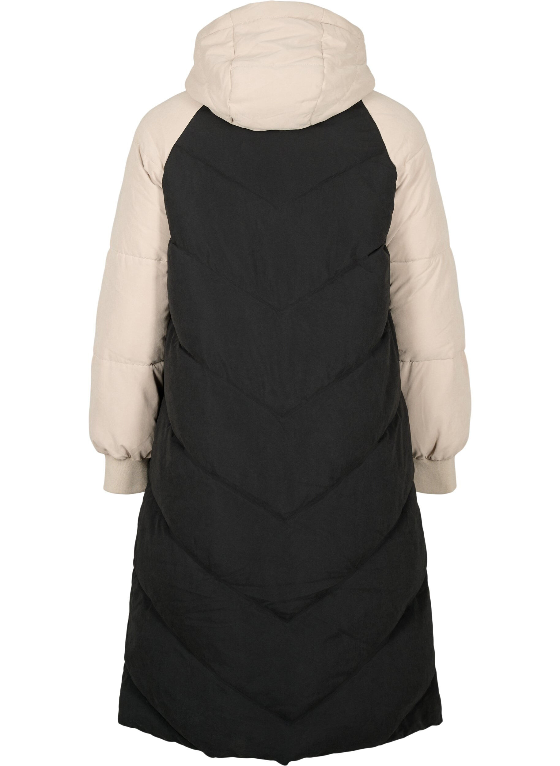 Zizzi Veste d'hiver longue &agrave; capuche avec blocs de couleurs, Black Comb, Packshot image number 1