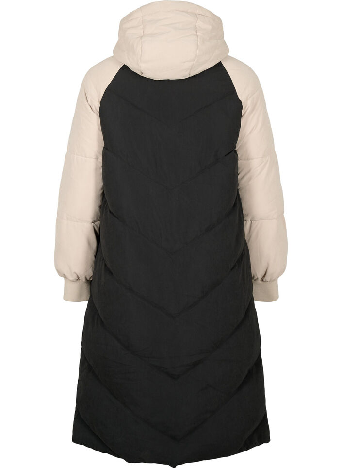 Veste d'hiver longue à capuche avec blocs de couleurs, Black Comb, Packshot image number 1