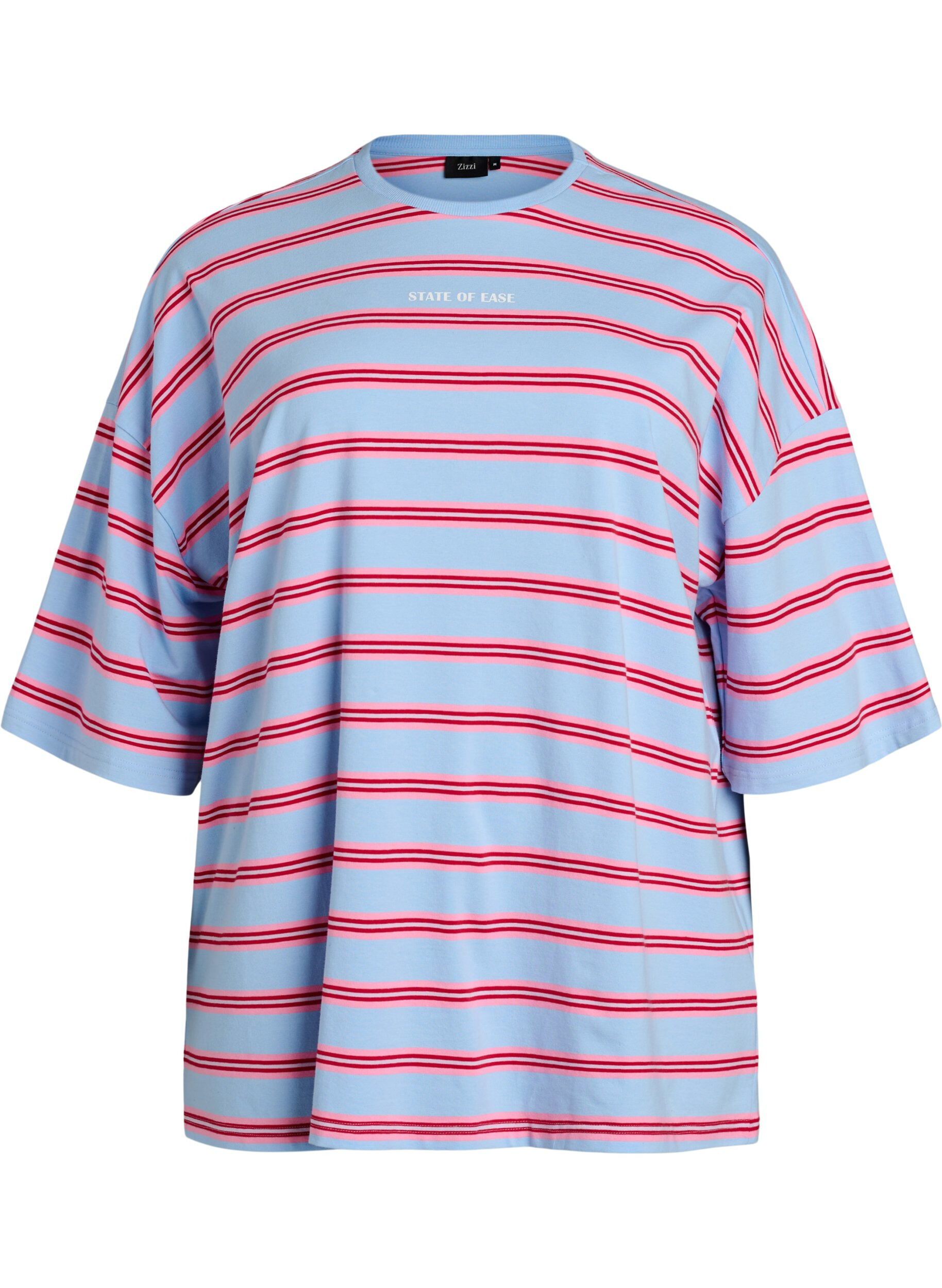 Zizzi T-shirt oversize &agrave; rayures et manches 1/2, Bleu Clair, Packshot image number 0