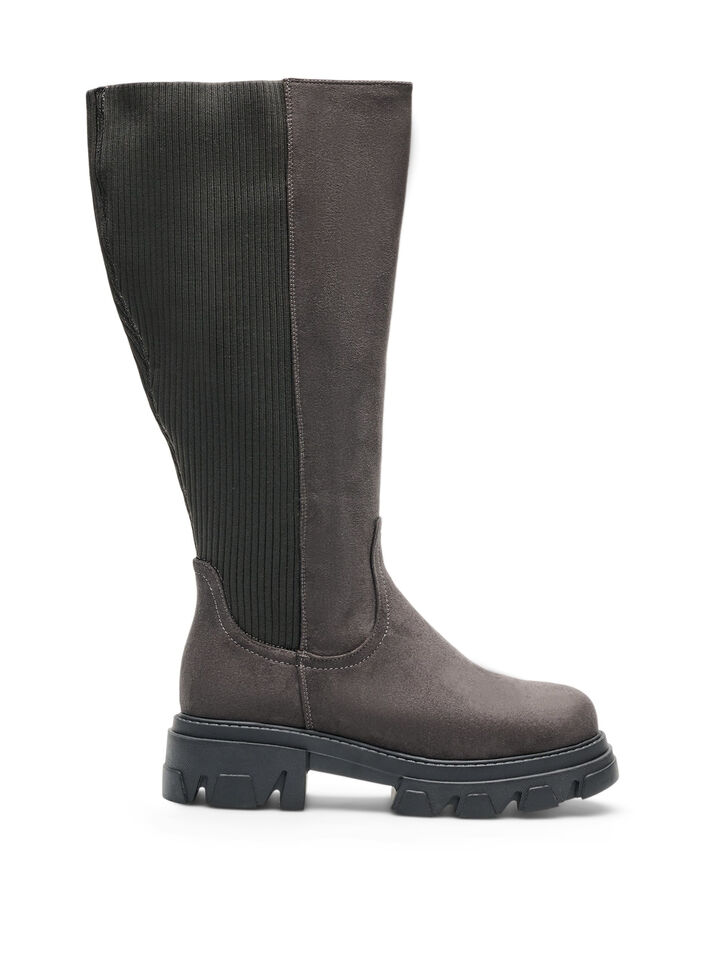 Langer Stiefel mit geripptem, elastischem Schaft und chunky Sohle, Braun, Packshot image number 0