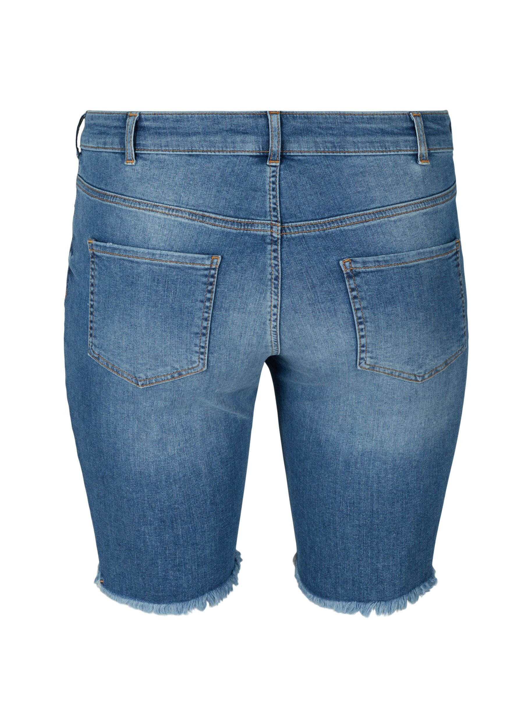 Zizzi Short en jean taille haute avec bords bruts, Dark blue denim, Packshot image number 1