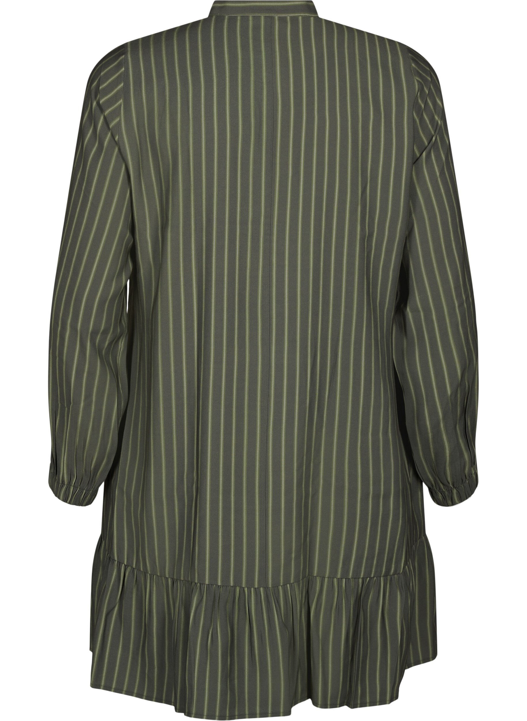 Zizzi Kurzes gestreiftes Kleid mit R&uuml;schen, Thyme Stripe AOP, Packshot image number 1