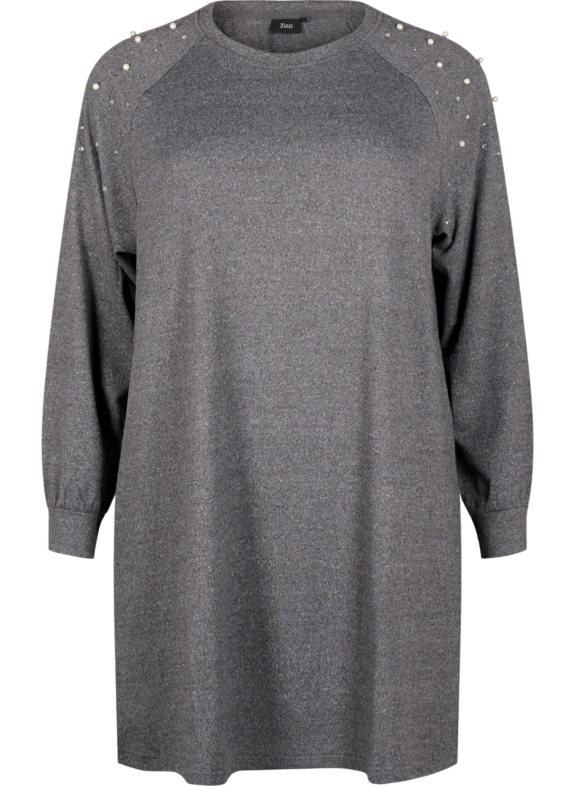 Zizzi Robes &agrave; manches longues avec perles, Gris anthracite, Packshot image number 0