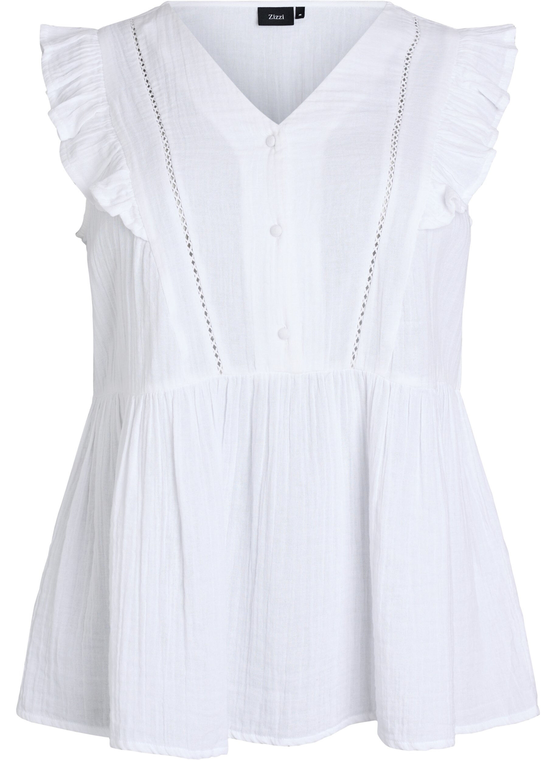 Blouse sans manches en mousseline de coton avec volants