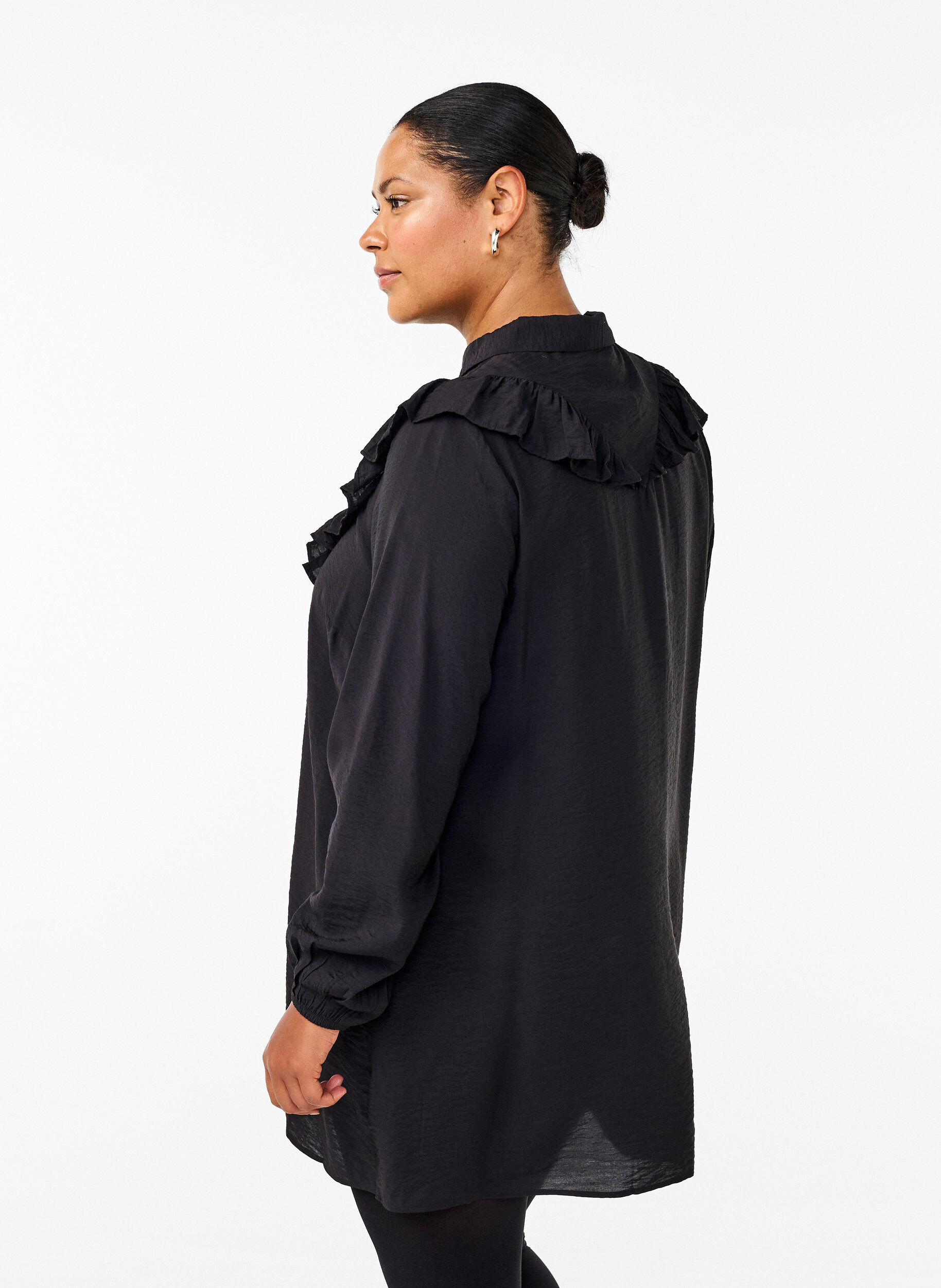 Zizzi Hemdblusenkleid mit R&uuml;schen und Stickereien, Black, Model image number 1