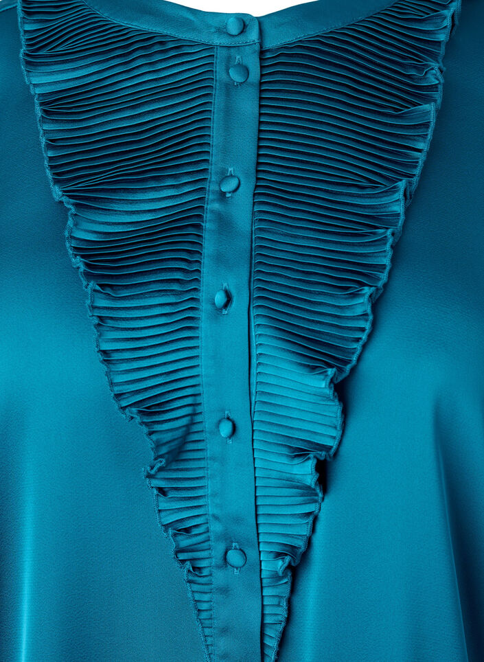  Hemdbluse aus Satin mit Rüschen, Shaded Spruce, Packshot image number 2