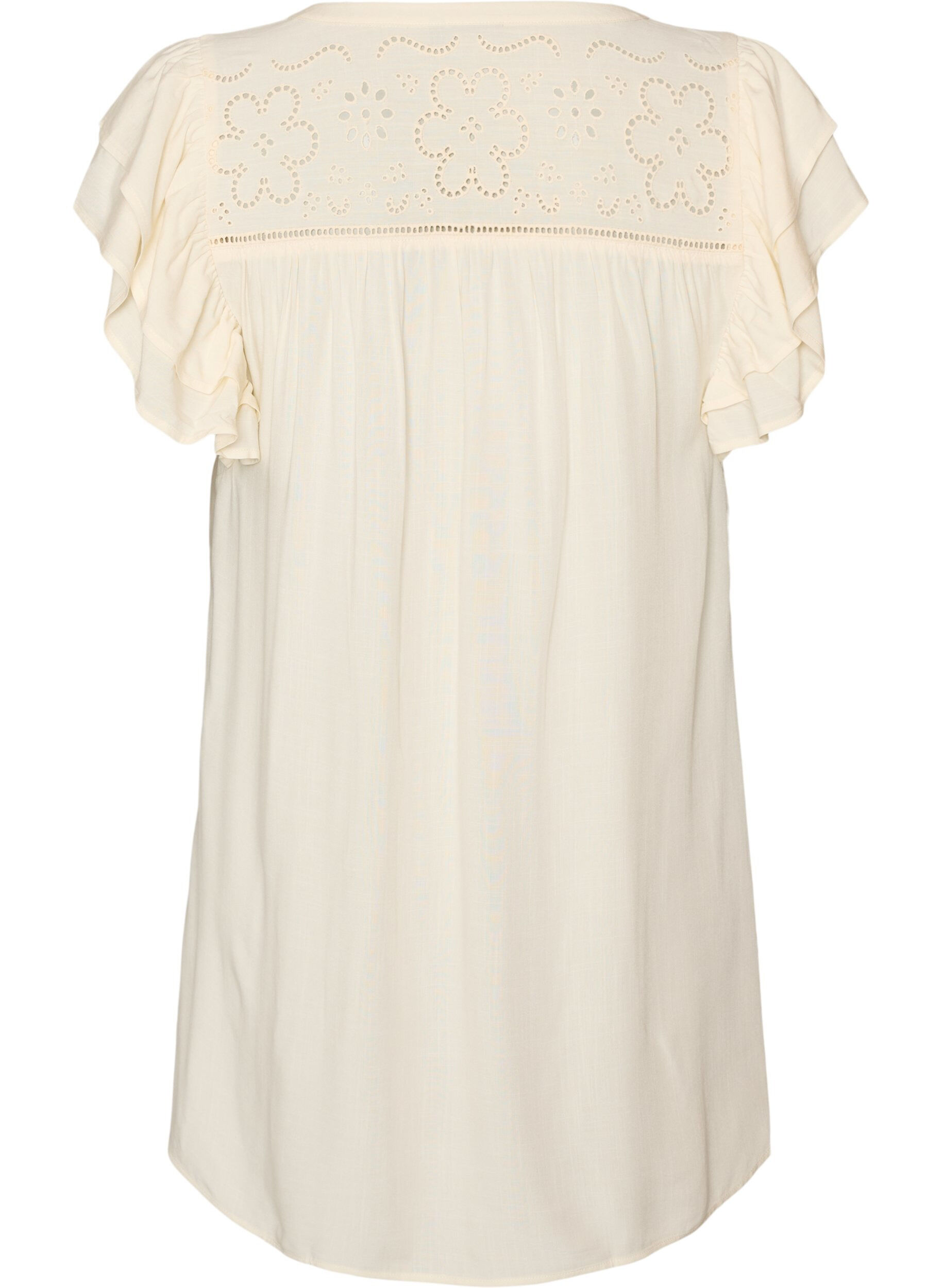 ZizziTunika mit Broderie Anglaise und R&uuml;schen&auml;rmeln, Beige, Packshot image number 1