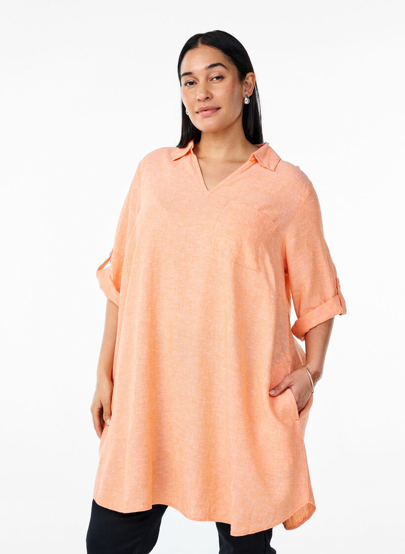 Tunika aus Leinen und Viskose mit A-Linie, Orange, Model image number 0