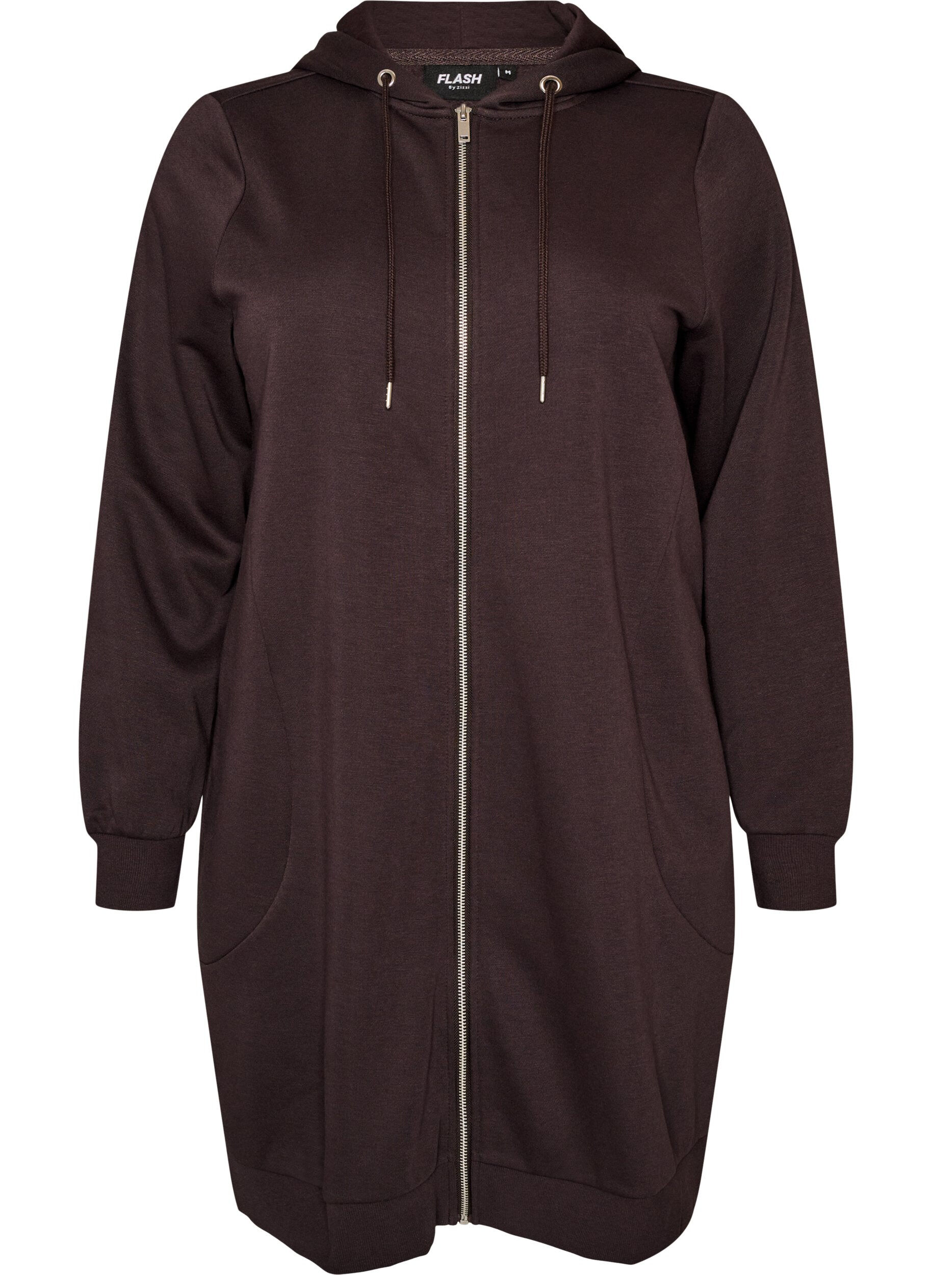 ZizziSweat &agrave; capuche long avec zip et poches, Marron, Packshot image number 0
