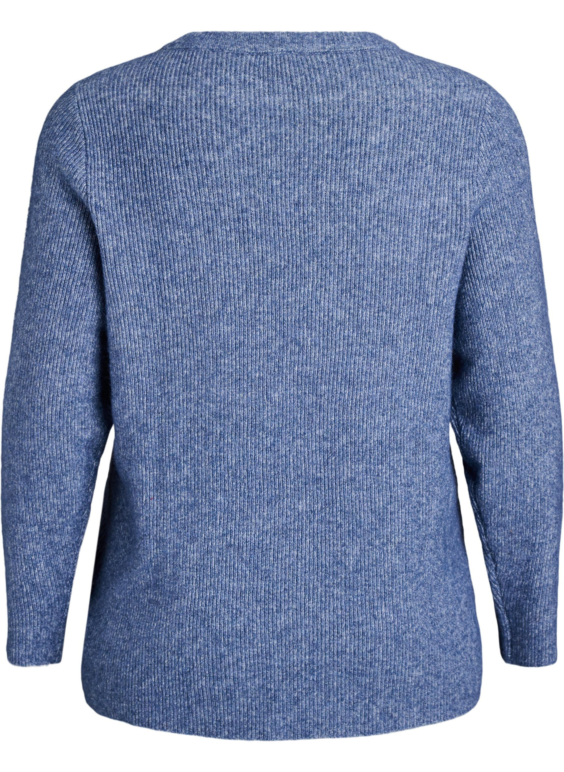 Zizzi Melierte Strickbluse mit Rundhalsausschnitt, Blau, Packshot image number 1