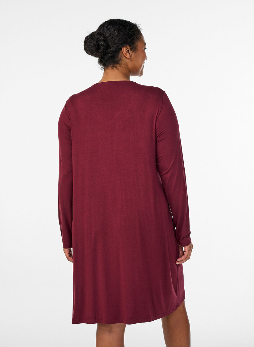 Langärmliges Nachthemd mit Spitzeneinsatz und V-Ausschnitt, Rot, Model image number 2