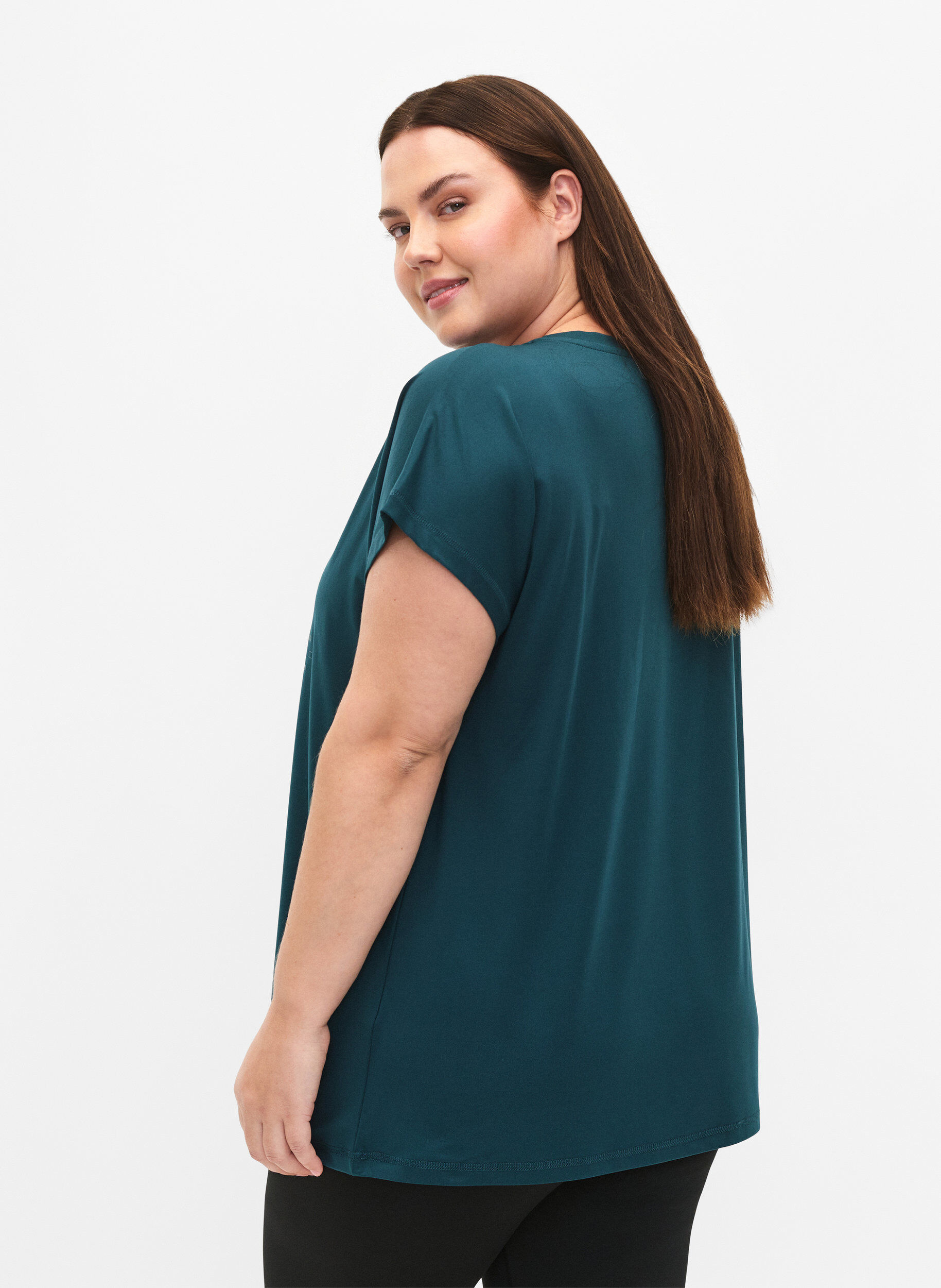 Zizzi Trainingsshirt mit kurzen &Auml;rmeln und Print, Deep Teal/Pacific, Model image number 1