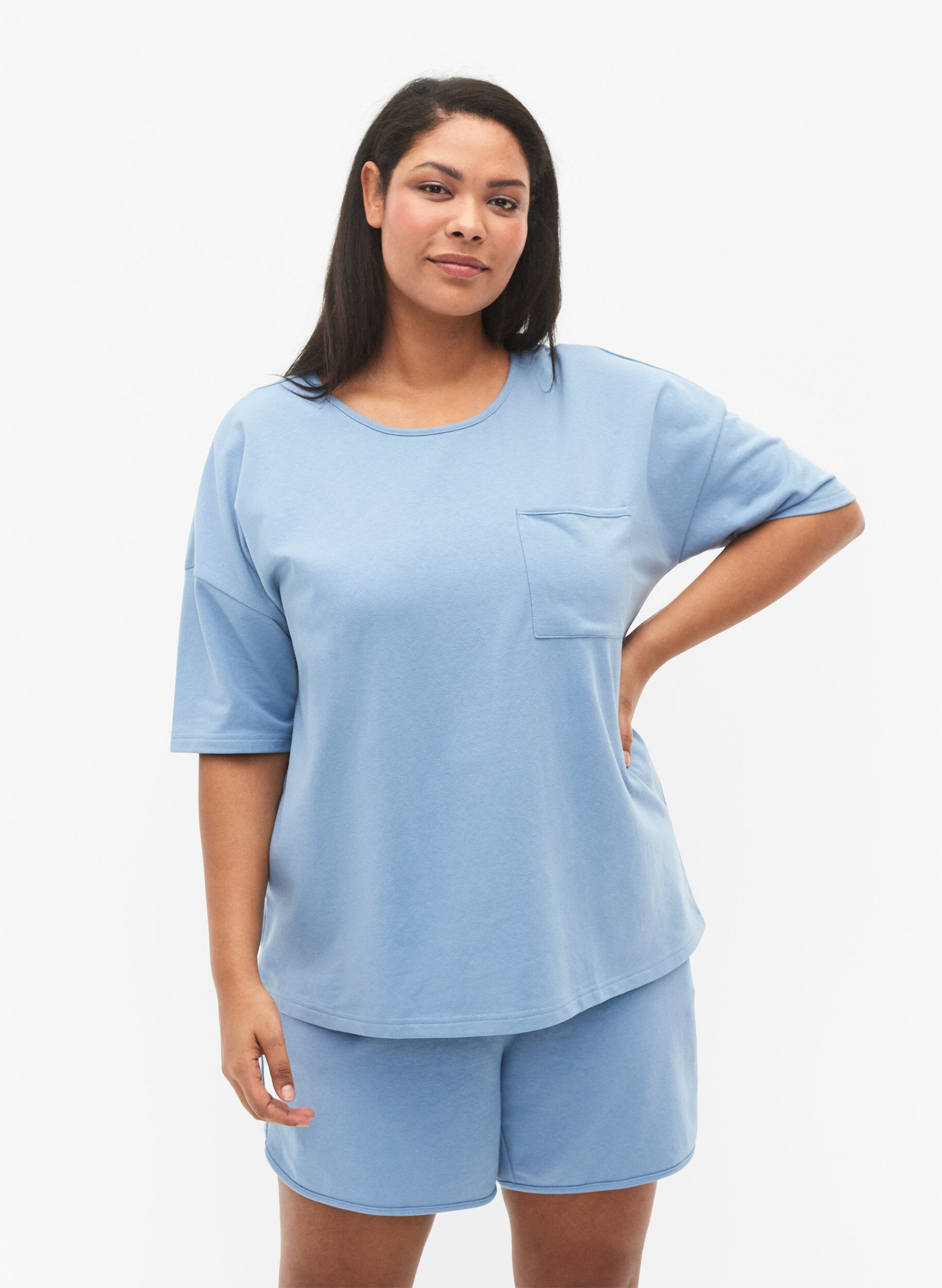 Zizzi Blouse &agrave; manches courtes, Faded Denim, Model image number 0