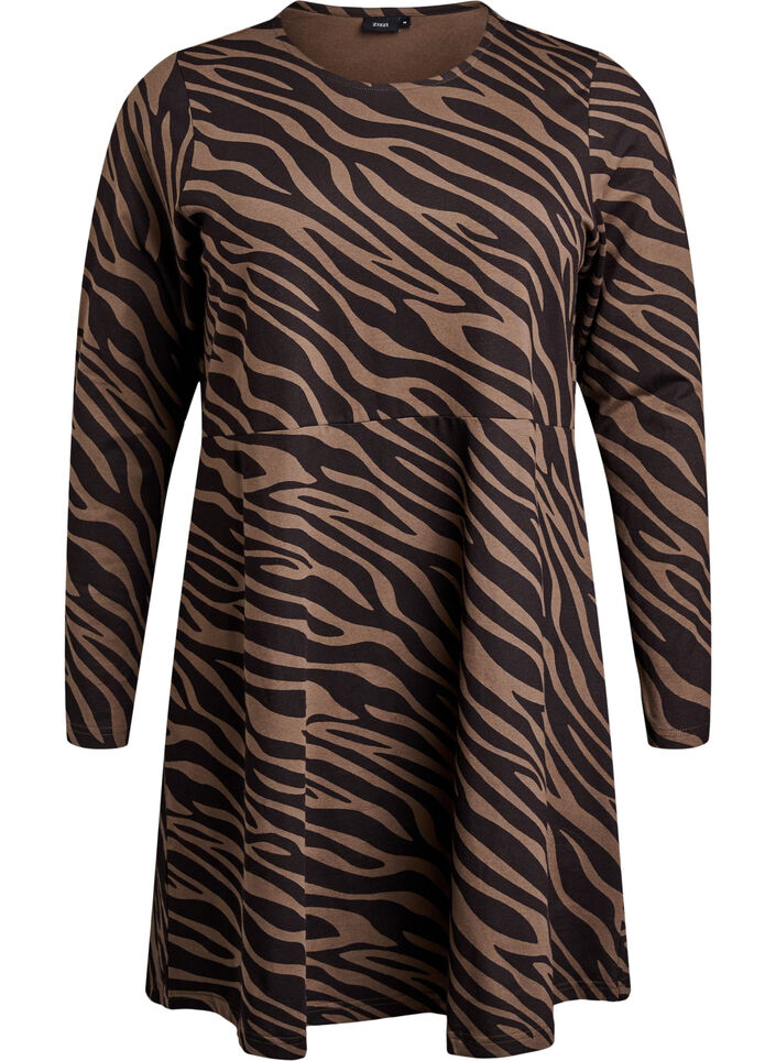Robe à manches longues avec col rond et imprimé zèbre, Walnut Zebra, Packshot image number 0