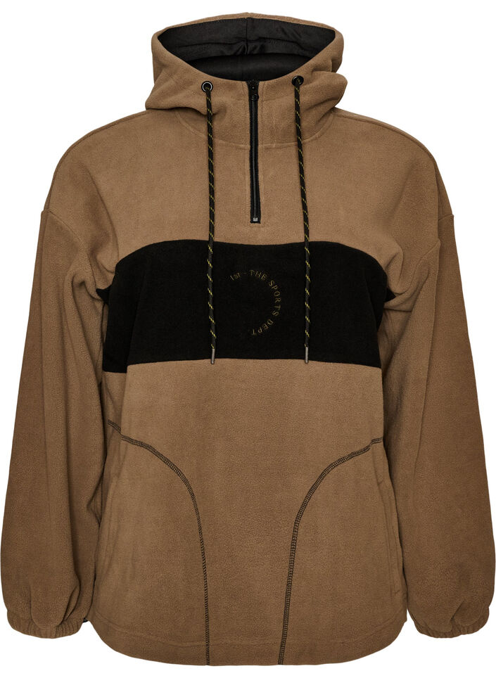 Anorak aus Fleece mit Kapuze und Kontrasteinsatz, Braun, Packshot image number 0