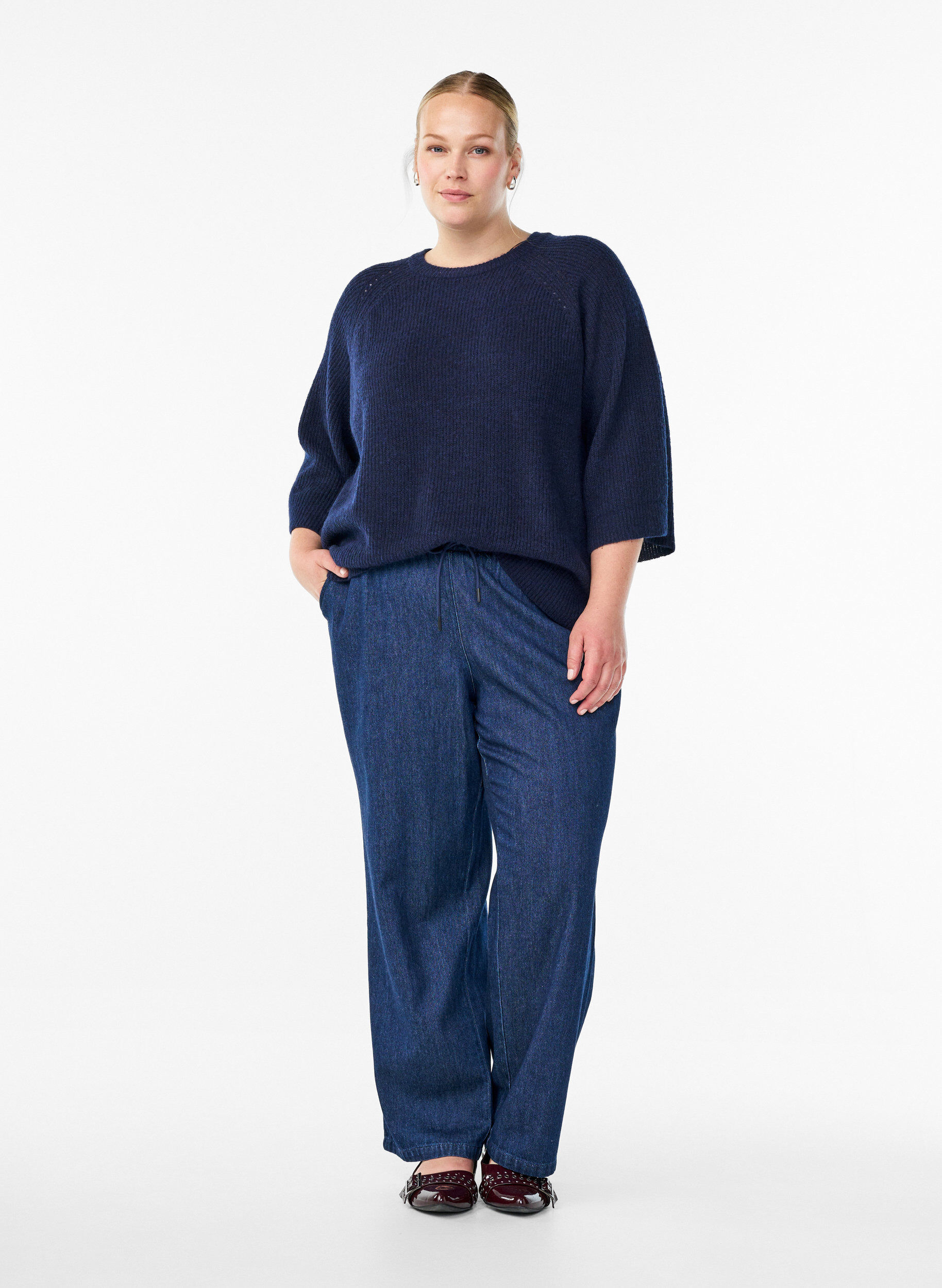 Zizzi Ripppullover mit 3/4-&Auml;rmeln, Blau, Model image number 1