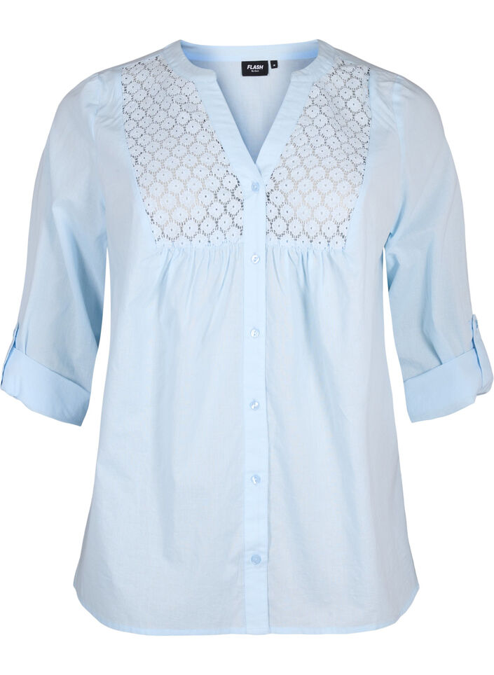FLASH - Shirt mit Häkeldetail, Cashmere Blue, Packshot image number 0
