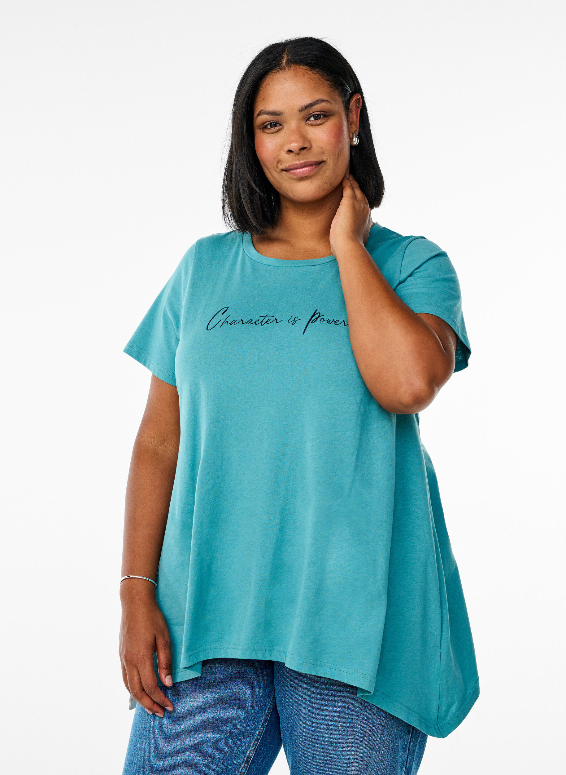 ZizziT-shirt &agrave; col rond et coupe &eacute;vas&eacute;e, Vert, Model image number 0