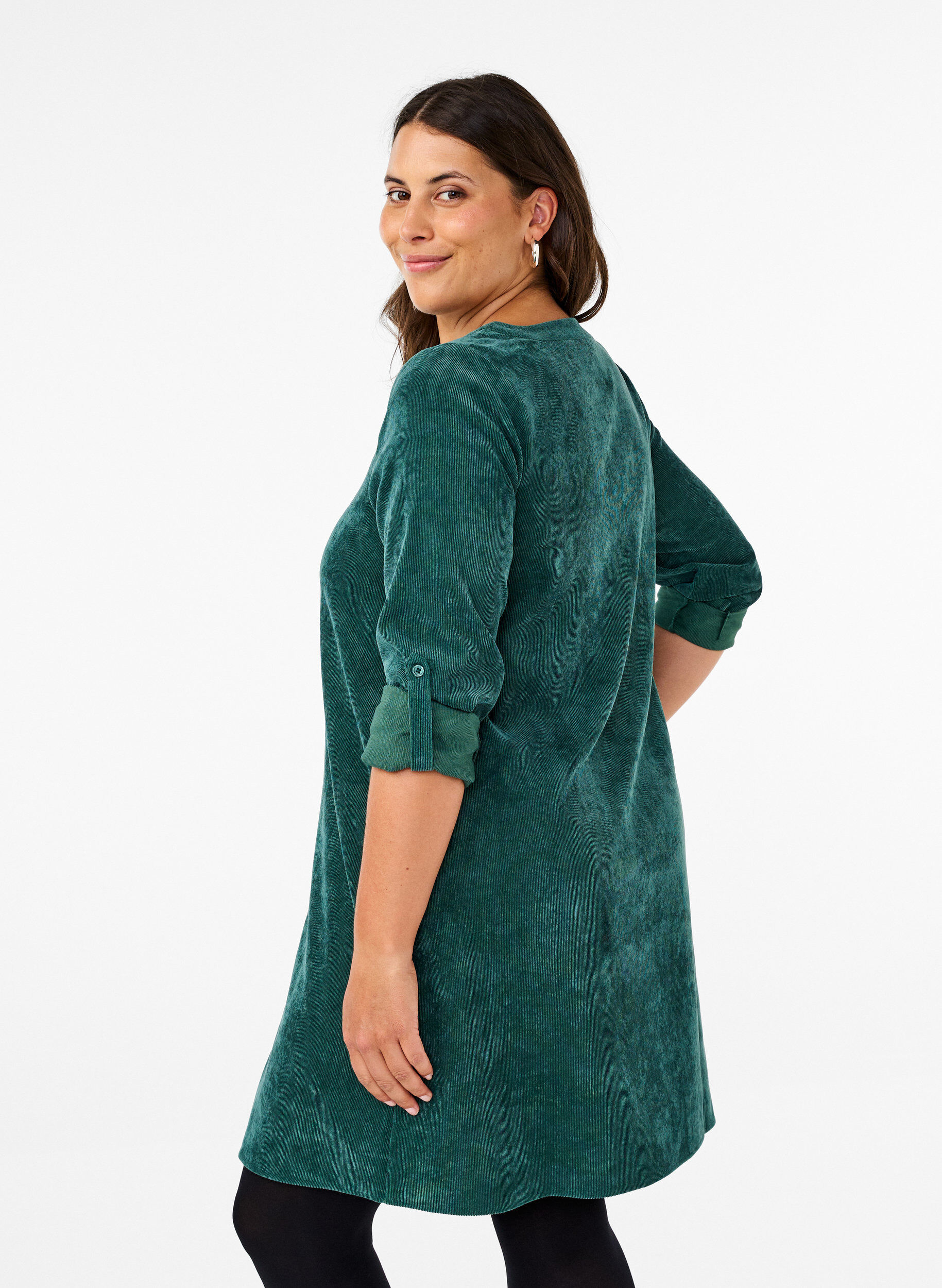 Zizzi Velvet-Kleid mit Rei&szlig;verschluss, Posy Green, Model image number 1