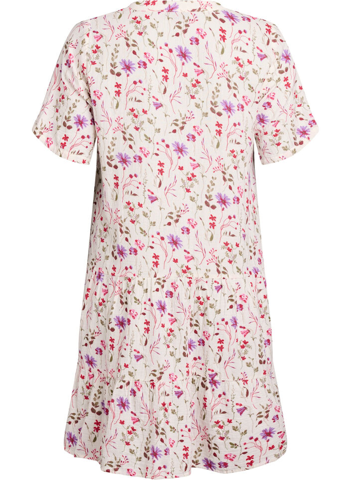 Robe courte &eacute;vas&eacute;e en mousseline de coton, Beige, Packshot image number 1