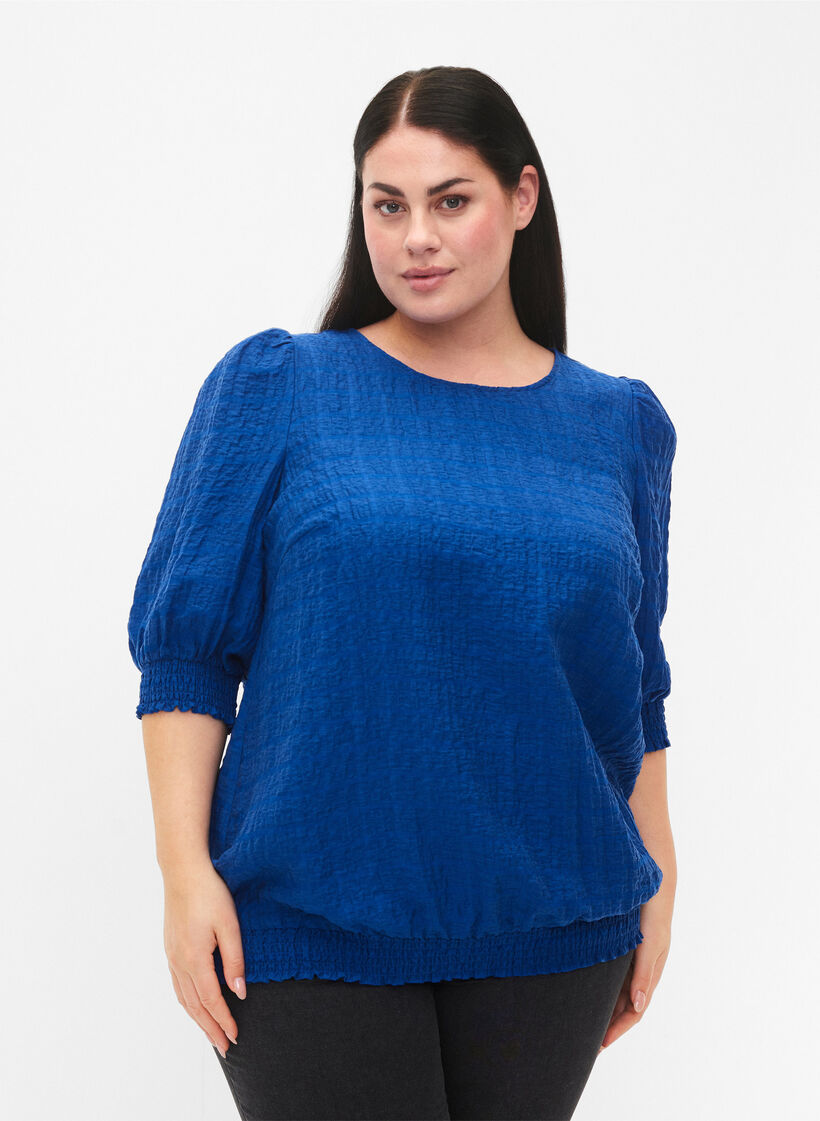 Blouse smockée en lyocell (TENCEL™), Strong Blue, Model image number 0