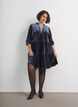 Robe courte en velours avec un col &agrave; volants et des manches longues, Bleu, Model image number 1