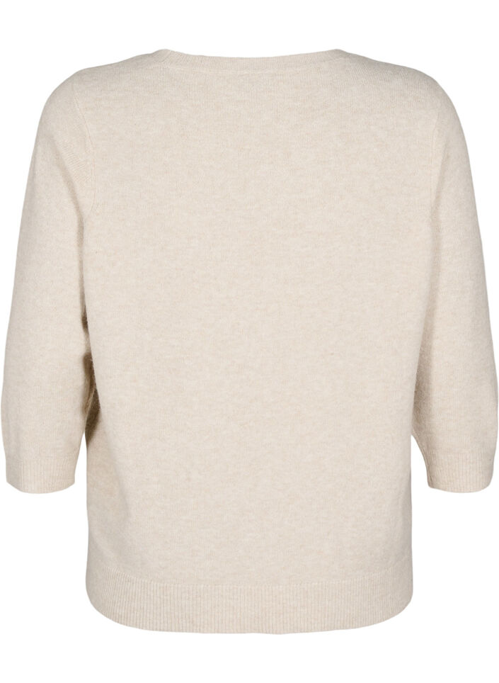 Strickbluse mit floralem Muster und 3/4-Ärmeln, Pumice Stone Mel., Packshot image number 1