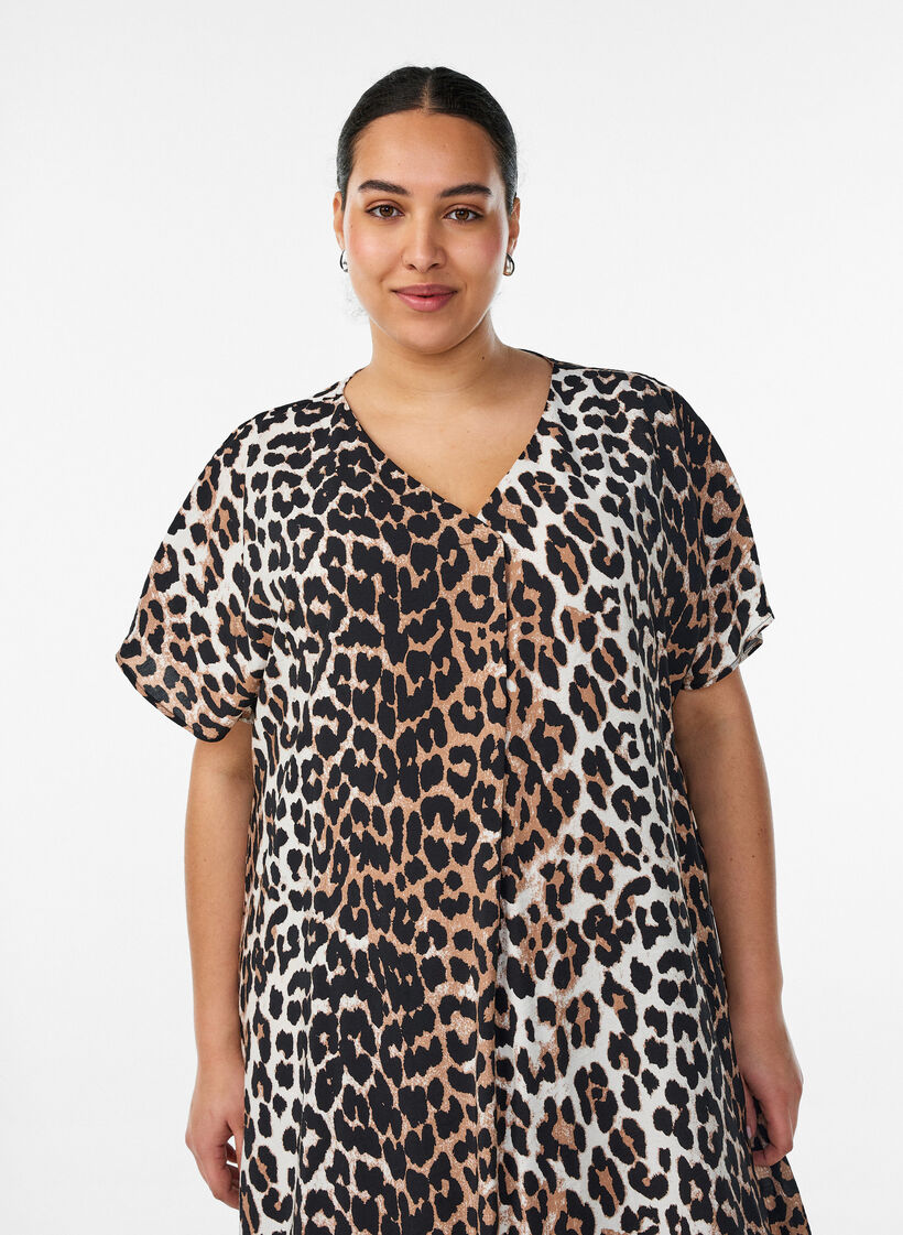 Kleid aus Viskose mit V-Ausschnitt, Braun, Model image number 2