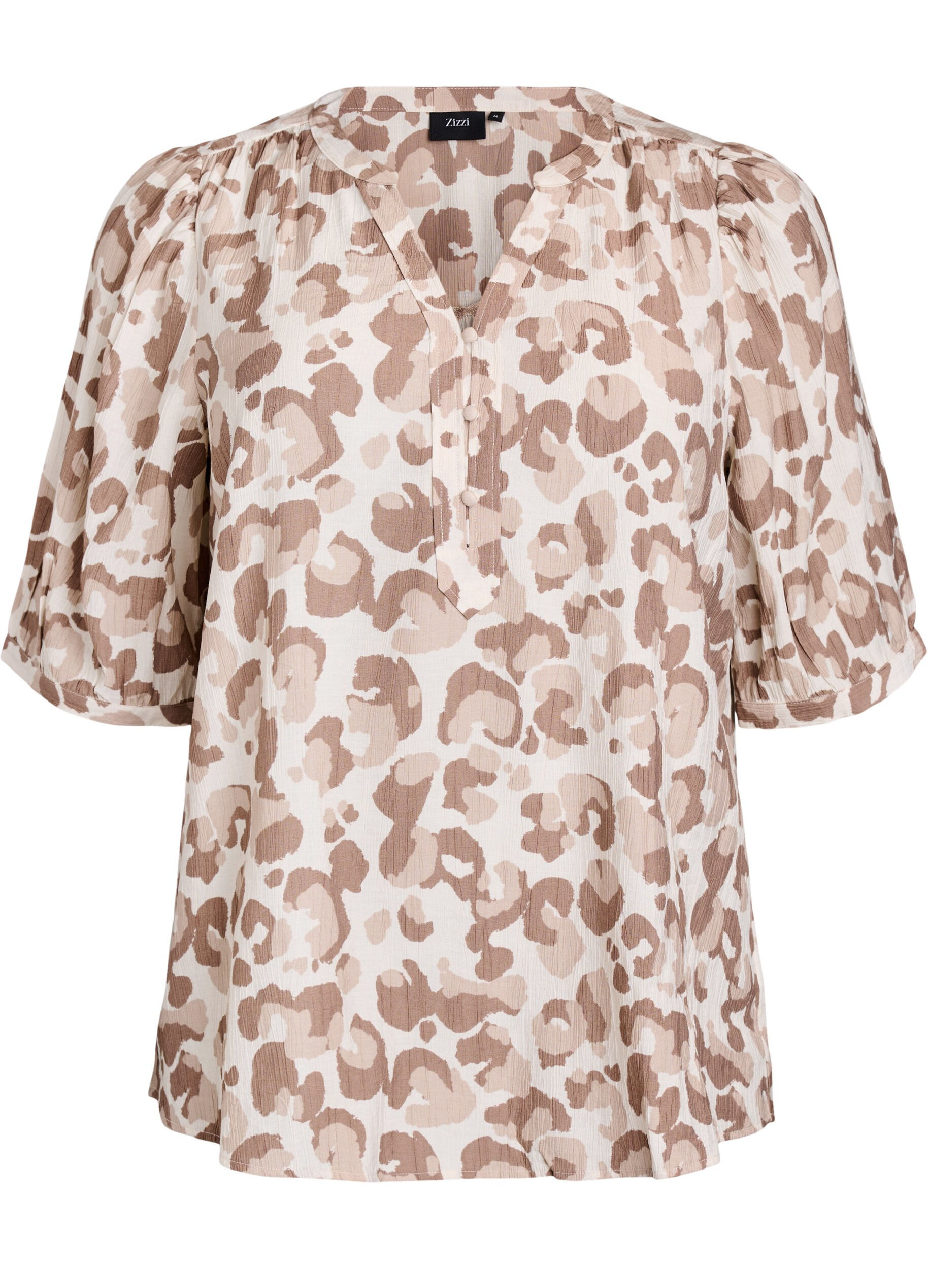 Zizzi Bluse mit Leopardenmuster und halben &Auml;rmeln, Wei&szlig;, Packshot image number 0