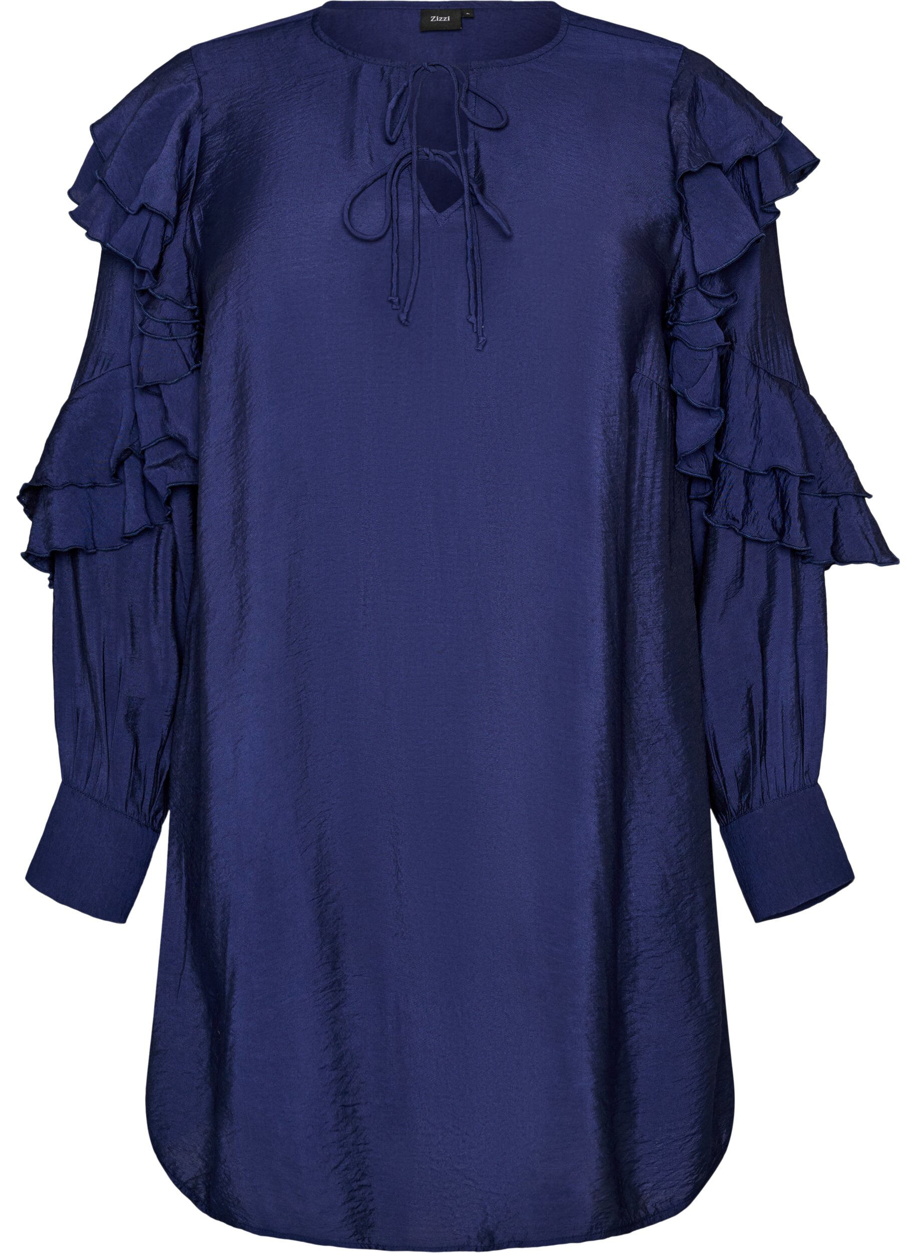 ZizziViskosekleid mit R&uuml;schen und Bindeb&auml;ndern, Blau, Packshot image number 0