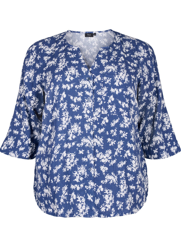 Chemise de nuit florale à manches 3/4, V. Indigo Flower AOP, Packshot image number 0