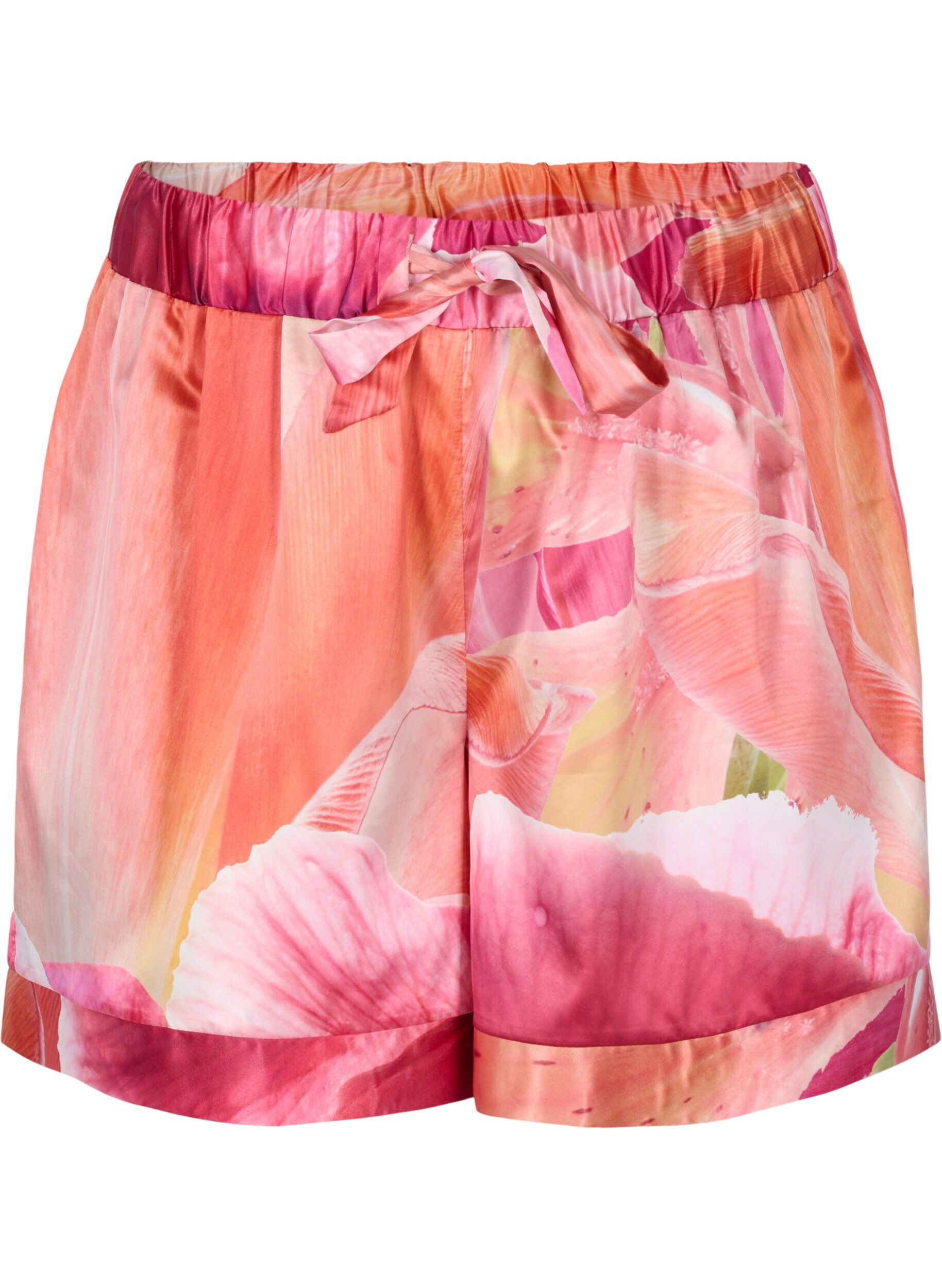 Zizzi Short de pyjama &agrave; motifs avec cordon de serrage, Orange Pink AOP, Packshot image number 0