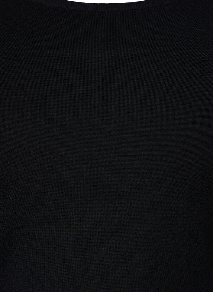 Robe unie à manches 3/4 et fendue, Black, Packshot image number 2