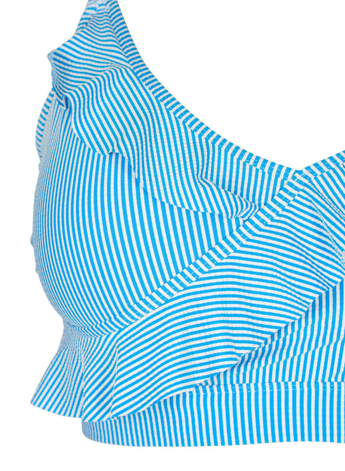 Gestreiftes Bikinioberteil mit Rüschen, BlueWhite Stripe AOP, Packshot image number 2