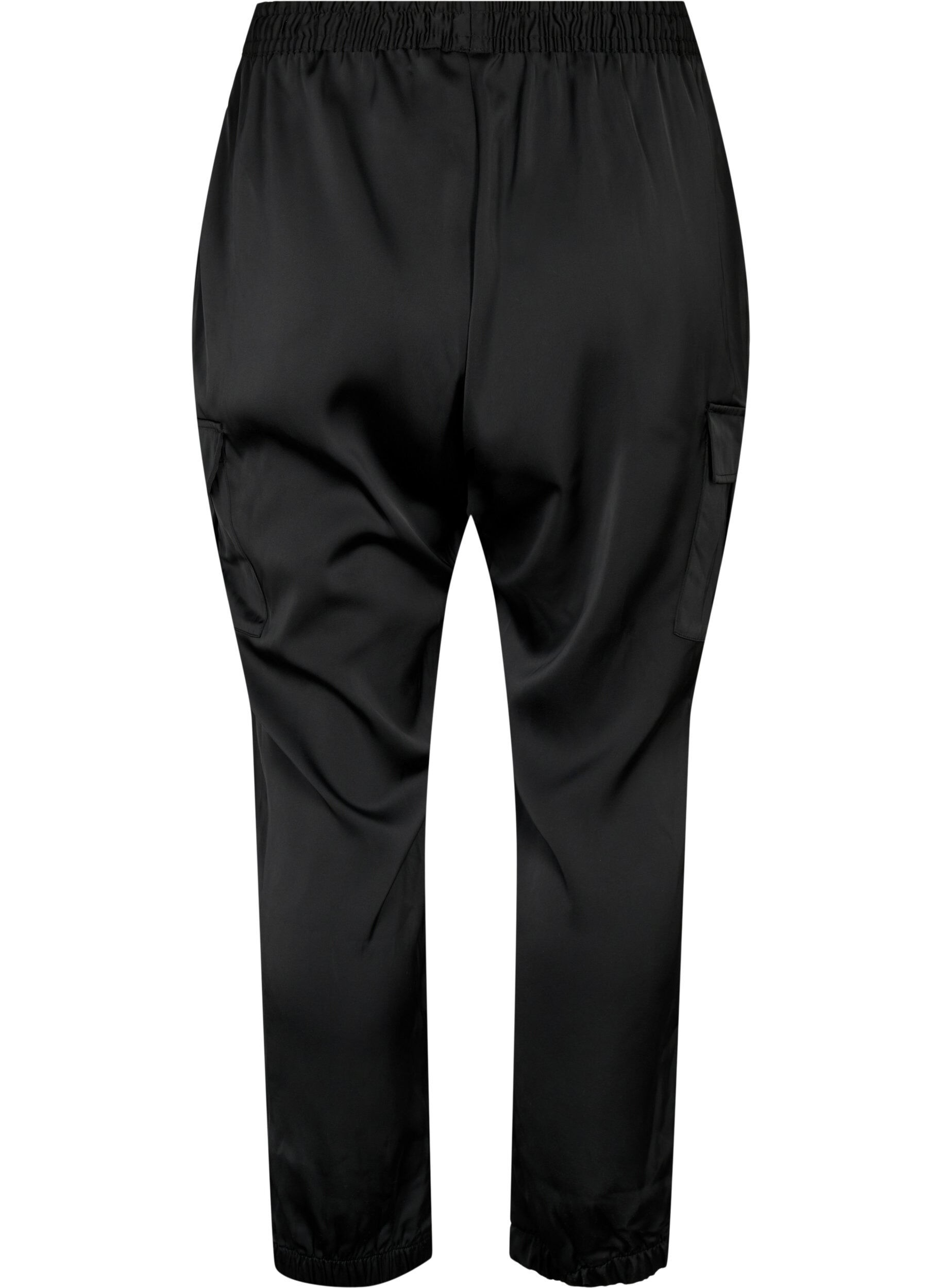 Zizzi Satin Cargo Hosen, Black, Packshot image number 1