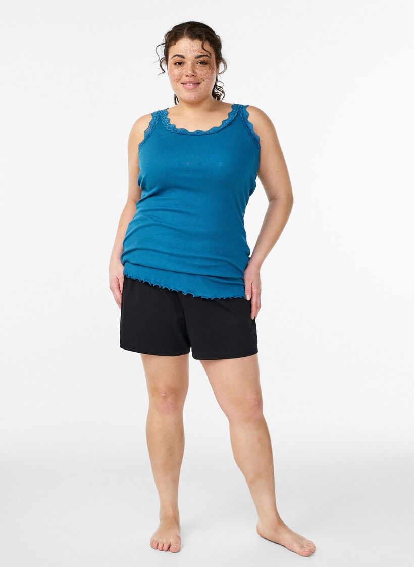 Top with lace trim, Bleu p&eacute;trole, Model image number 1